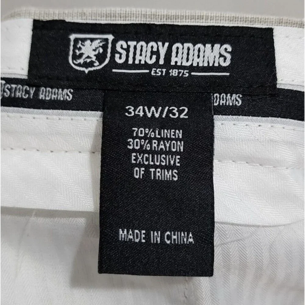 Stacy Adams Gray Linen‎ Blend Straight Leg Dress Pants Size 34W / 32